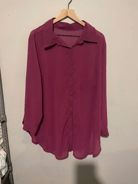 Women’s burgundy, long sleeve button up dress shirt, size XL